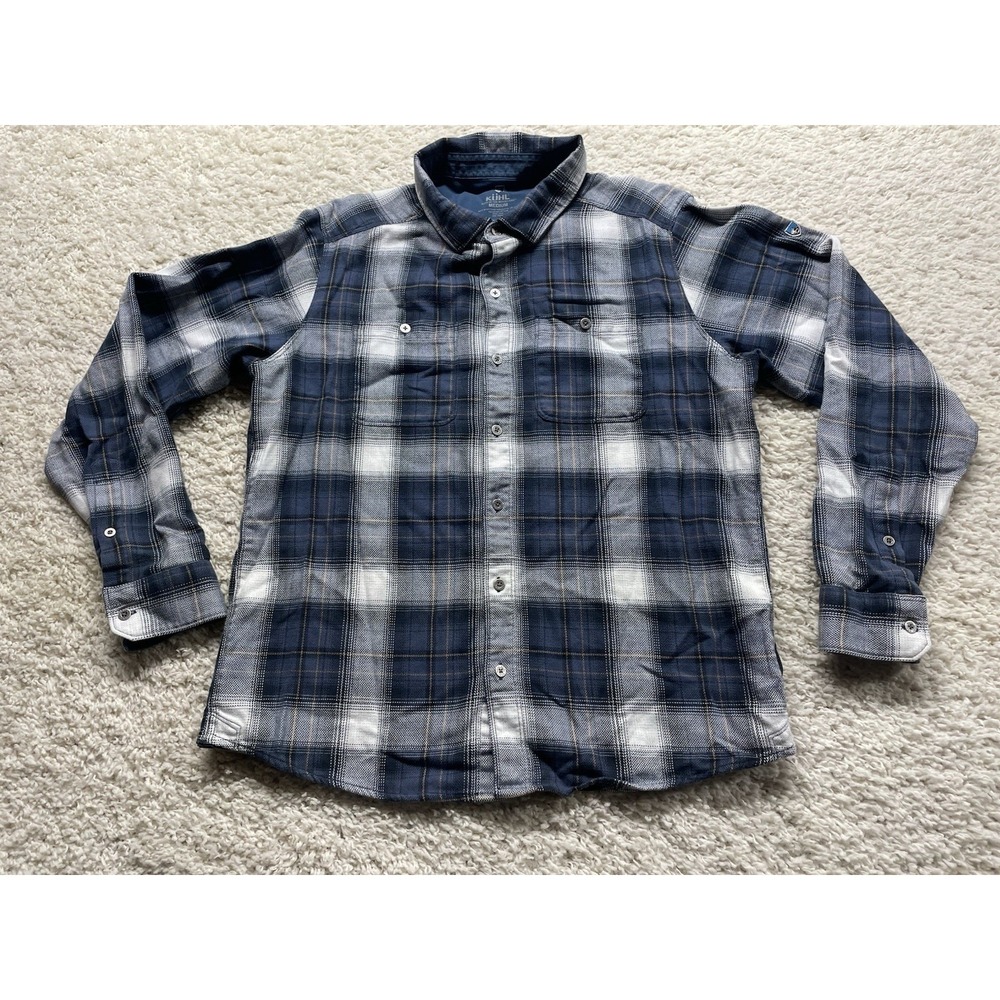Kuhl Law Flannel Blue Plaid Button Up Shirt Men's M EUC